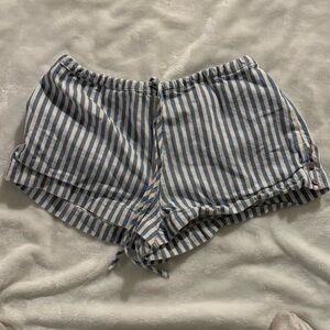 Blue and White Striped Cotton Shorts